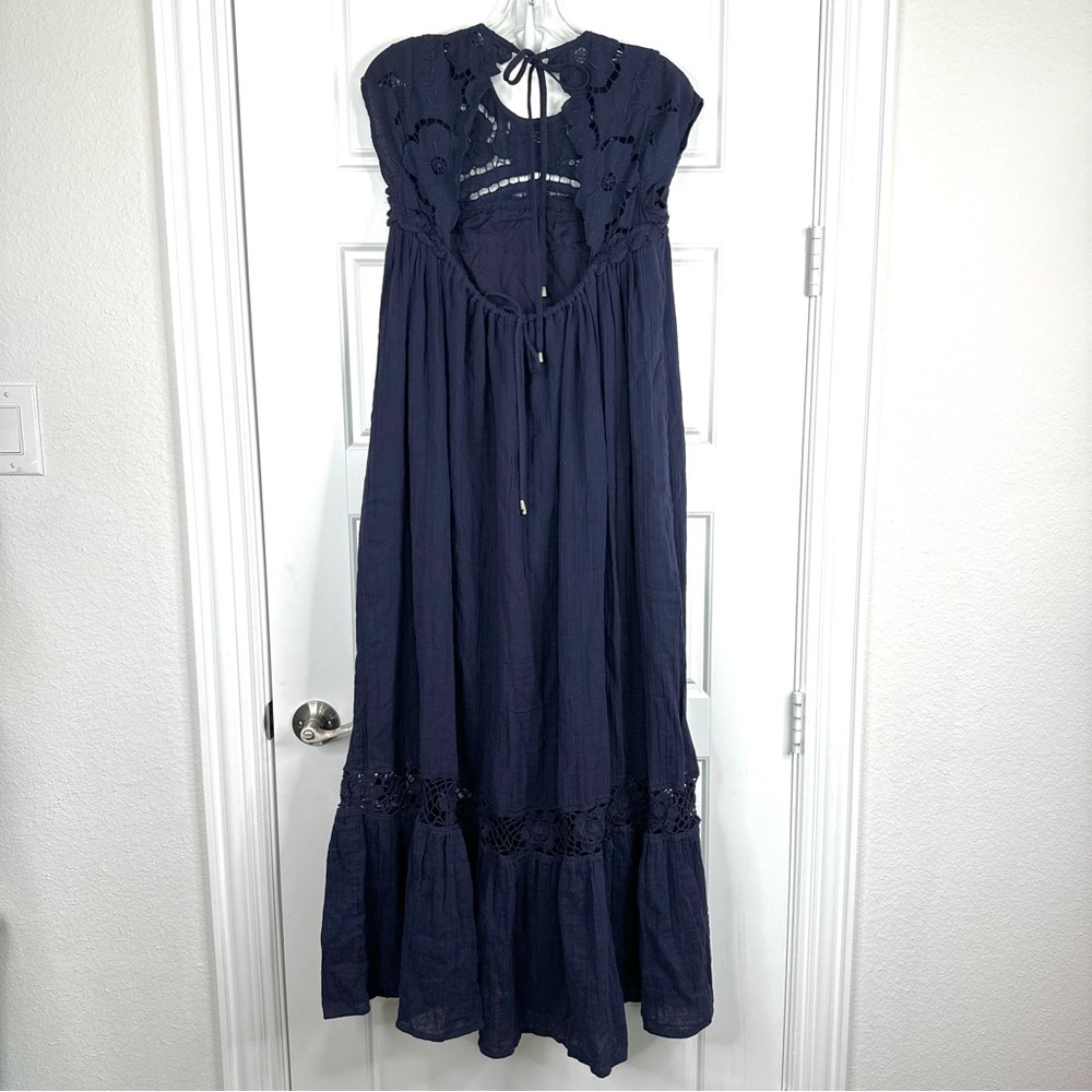 FREE PEOPLE Cutwork Tee Maxi Dress NEW Size XS Evening Eclipse Midnight Blue - Picture 7 of 11